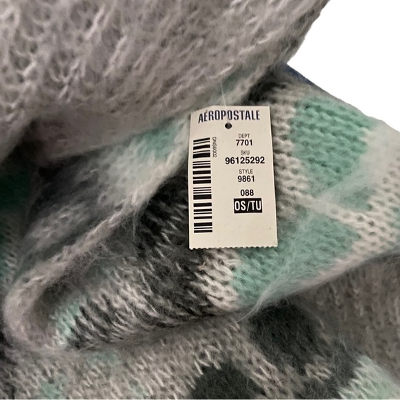 Aeropostale Charcoal Grey Turquoise Blue White Multi-Design Infinity Scarf NWT - Picture 8 of 8